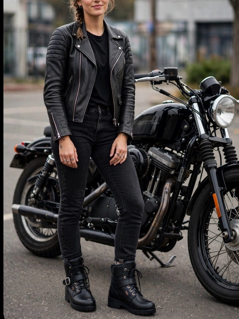 Black Brand Women's Marica Leather Street Motorcycle Boots.